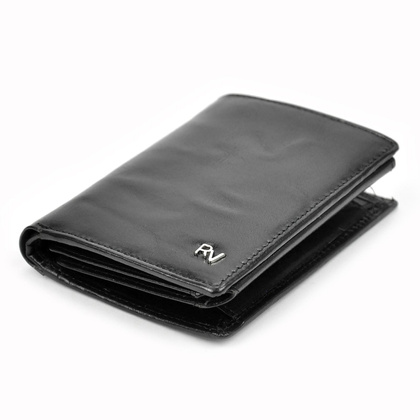 Funkcjonalny, pionowy portfel męski bez zapięcia ze skóry naturalnej