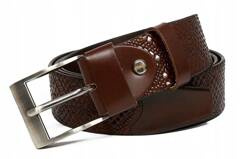 Klasyczny pasek ze skory naturalnej zdobiony tloczeniem we wzor skory weza