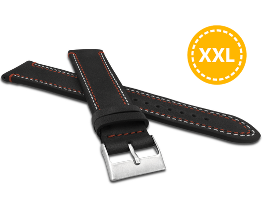 LAVVU XXL Podwójnie szyty czarny pasek SPORT z luksusowej skóry Top Grain - 22 XXL