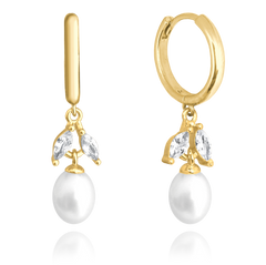 MINET Pozłacane srebrne kolczyki naturalne perły z białymi cyrkoniami