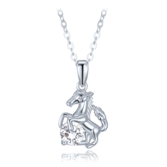 MINET Naszyjnik srebrny koń z białą cyrkonią