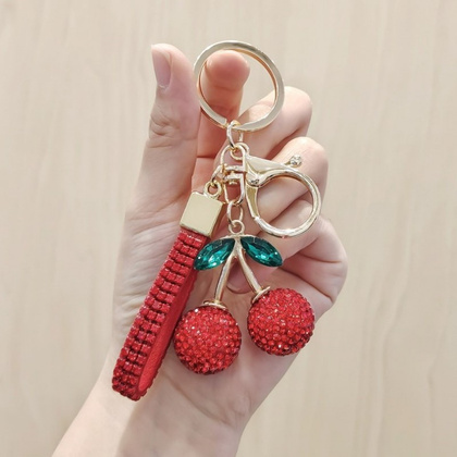 Brelok do kluczy czerwone WISIENKI z CYRONIAMI złoty BRL365