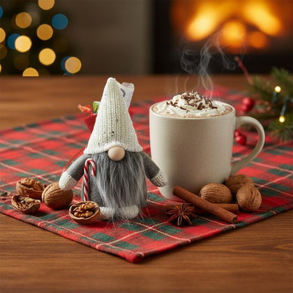 MIKOŁAJEK DEKORACYJNY Z WORKIEM NA PREZENT 15CM CZERWONY