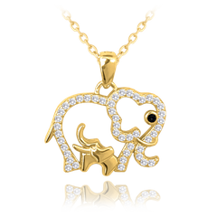 MINET Pozłacany naszyjnik srebrny SŁOŃ Z ŁYDKĄ z białymi cyrkoniami
