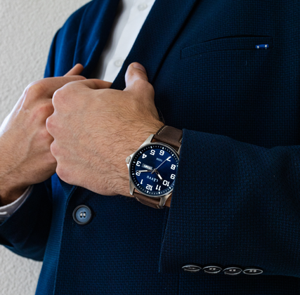 LAVVU Zegarek ze stali nierdzewnej ​ BERGEN Blue / Top Grain Leather ze świecącymi cyframi