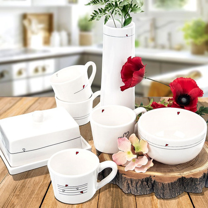 Kubki / filiżanki z uchem ceramiczne białe SERDUSZKA zestaw 2 szt. 200 ml