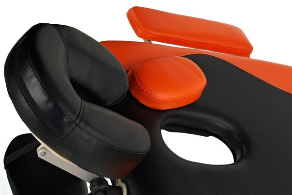 Stół, łóżko do masażu 3-segmentowe aluminiowe dwukolorowe Czarno Pomarańczowe