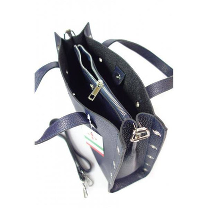 Skórzana torba do ręki ,kółka dżety,  Vera Pelle  Granatowa  SB369BS KEMER