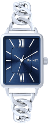 MINET Granatowy damski zegarek SIENA ze srebrna stalową bransoletką