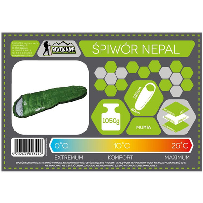Śpiwór Nepal 210X80/50cm Royokamp Ciemnozielony