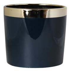 Doniczka ceramiczna granatowa ze złotym rantem