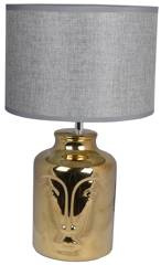 Lampa ceramiczna złota twarz z szarym abażurem
