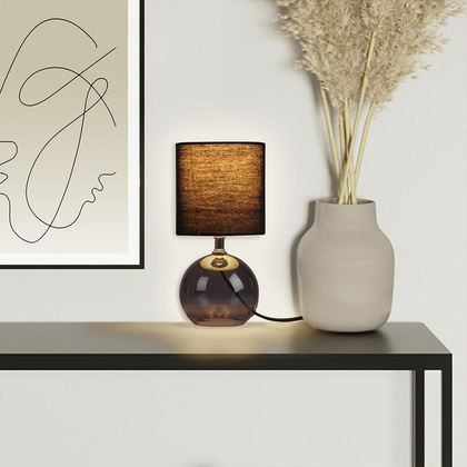 Lampa stołowa z kloszem abażurem lampka nocna czarna ze szklaną podstawą 25x12 cm