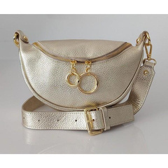 Włoska listonoszka nerka Vera Pelle złote okucia kółka Złota LN633ORO