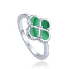 MINET Pierścien srebrny koniczyna z zielonym malachitem wielkość 14