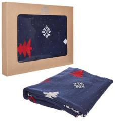 Koc w świąteczne wzory granatowy dwustronny 125x150 cm