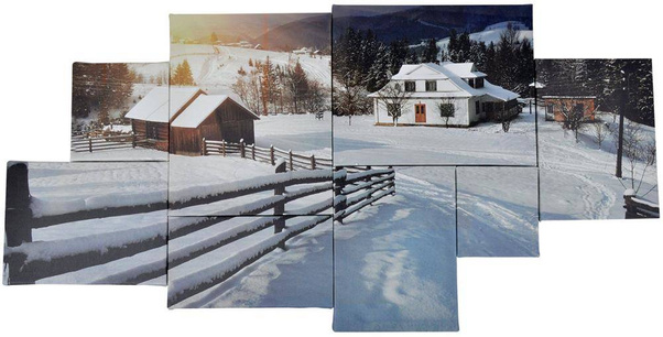 Zestaw 8 obrazków z domem - zimowy 40x80 cm
