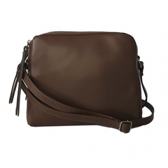 Duża włoska listonoszka trzy komory A5 vera pelle srebrne okucia Beżowa VP333T