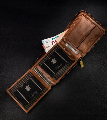 Duży, skórzany portfel męski na suwak