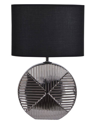 Lampa  ceramiczna srebrna z czarnym abażurem okrągła