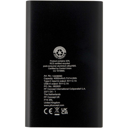 Pep powerbank o pojemności 4000 mAh Type-C z aluminium pochodzącego z recyklingu