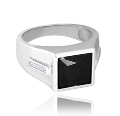 MINET Męski sygnet pierścien srebrny z czarną cyrkonią wielkość 14