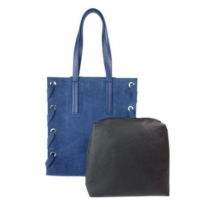 Zamszowa torba Shopper bag ,duży worek, kółka,  Vera Pelle pojemny Niebieski   WK745BS