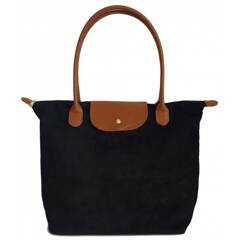 Duża zamszowa włoska torba XL- A4 , worek shopper na ramię Vera Pelle  Czarny z Camelem  VKA41NC