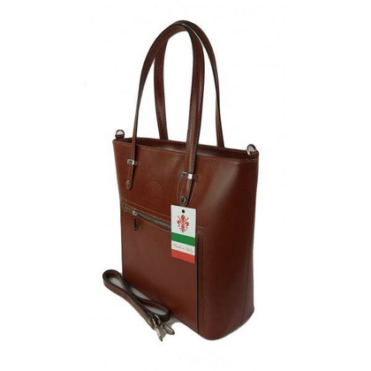 Włoska skórzana klasyczna torebka na ramię Vera Pelle ,format A4, Brązowa  VBZ66M