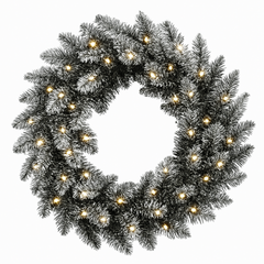 Girlanda wieniec ozdobny na drzwi 50cm choinka ośnieżona z lampkami 50 LED WSN30