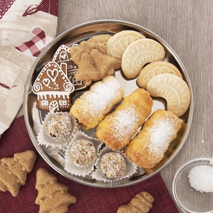 Stalowa taca do serwowania okrągła talerz na przekąski przystawki ciasteczka 21 cm