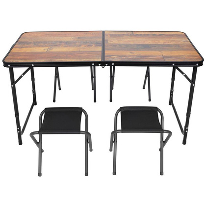 STOLIK TURYSTYCZNY SKŁADANY KEMPINGOWY 120X60X70/62/55CM I 4 KRZESŁA DREWNO
