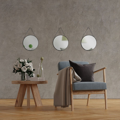 Lustro lusterko na łańcuszku w czarnej metalowej ramie okrągłe ścienne loft czarne 20 cm