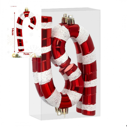 Ozdoba na choinkę 4 szt. lizak czerwono-biały 7 x 14 cm BSN73