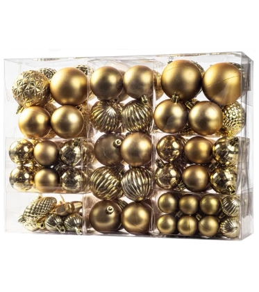 Bombki choinkowe komplet 120 szt. nietłukących plastikowych bombek - Złoty
