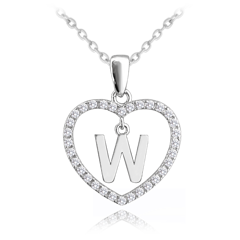 MINET Srebrny naszyjnik litera w sercu „W” z cyrkoniami
