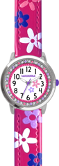 CLOCKODILE Różowy zegarek dla dziewczynek z kamieniami i kwiatami