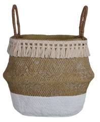 Doniczka ceramiczna boho beżowo-biała mała