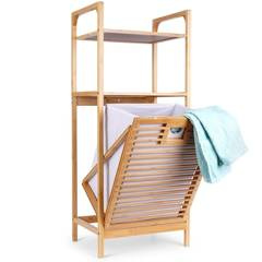 Regał łazienkowy z koszem na pranie bambusowy