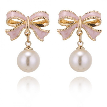 Kolczyki wiszące, efektowne perłowe Kule z kokardkami, K1691