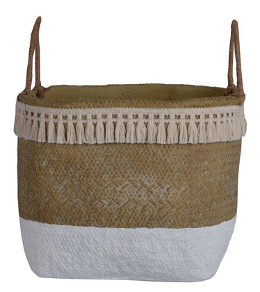 Doniczka ceramiczna boho beżowo-biała maxi