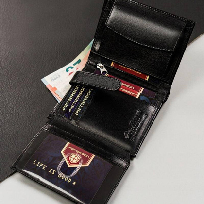 Skórzany męski portfel Peterson PTN 303-PR 2-1-1 czarny