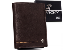 Pionowy, skórzany portfel męski z ozdobnym przeszyciem