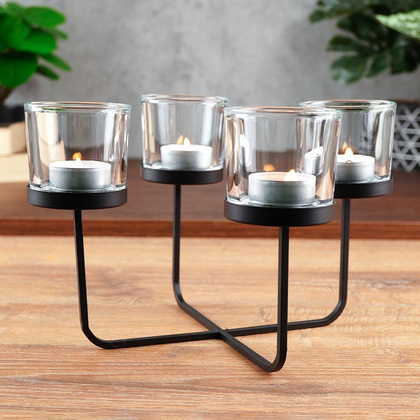 Świecznik na 4 świeczki tealight metalowy czarny 25x19cm