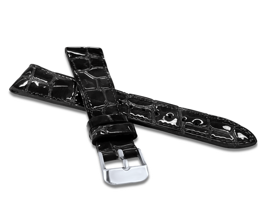 LAVVU Czarny szyty pasek lakierowany CROCO OCALA z luksusowej skóry Top Grain - 14