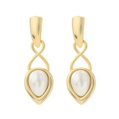 Kolczyki wiszące ze stali szlachetnej platerowane 14k złotem, sztyft, perły KST3340