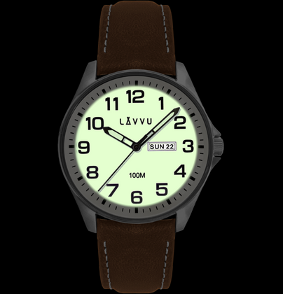 LAVVU Zegarek ze stali nierdzewnej ​ BERGEN White / Top Grain Leather ze świecącą tarczą