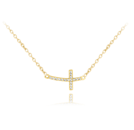 MINET Pozłacany naszyjnik srebrny mały KRYŻYK z cyrkoniami