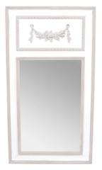 Lustro w przecieranej ramie biało-beżowej ze zdobieniem-kwiaty