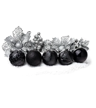 Bombki choinkowe komplet 40 szt. nietłukących plastikowych bombek AK - Czarny